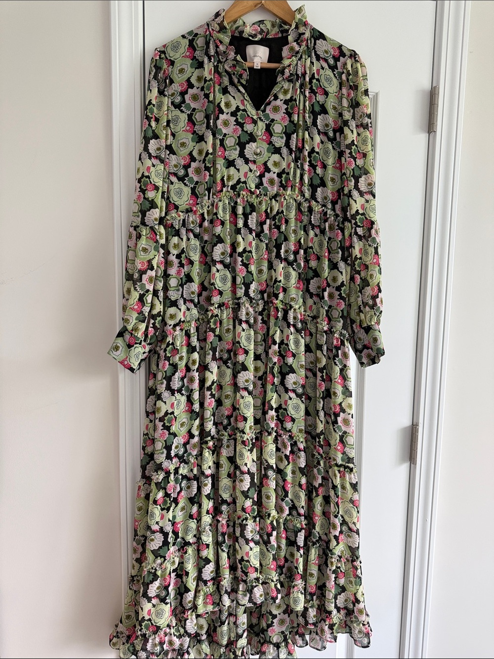 Cinq A Sept Lucille Prickly Pear Long Floral Tiered Ruffled Flowy Dress Sz 10